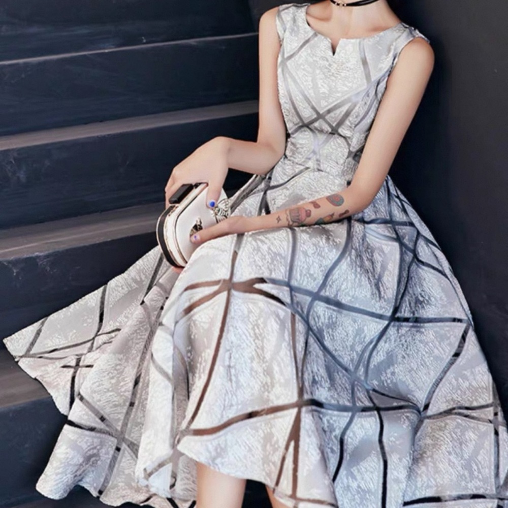 Maje Silver and Black Geometric Maxi Dress